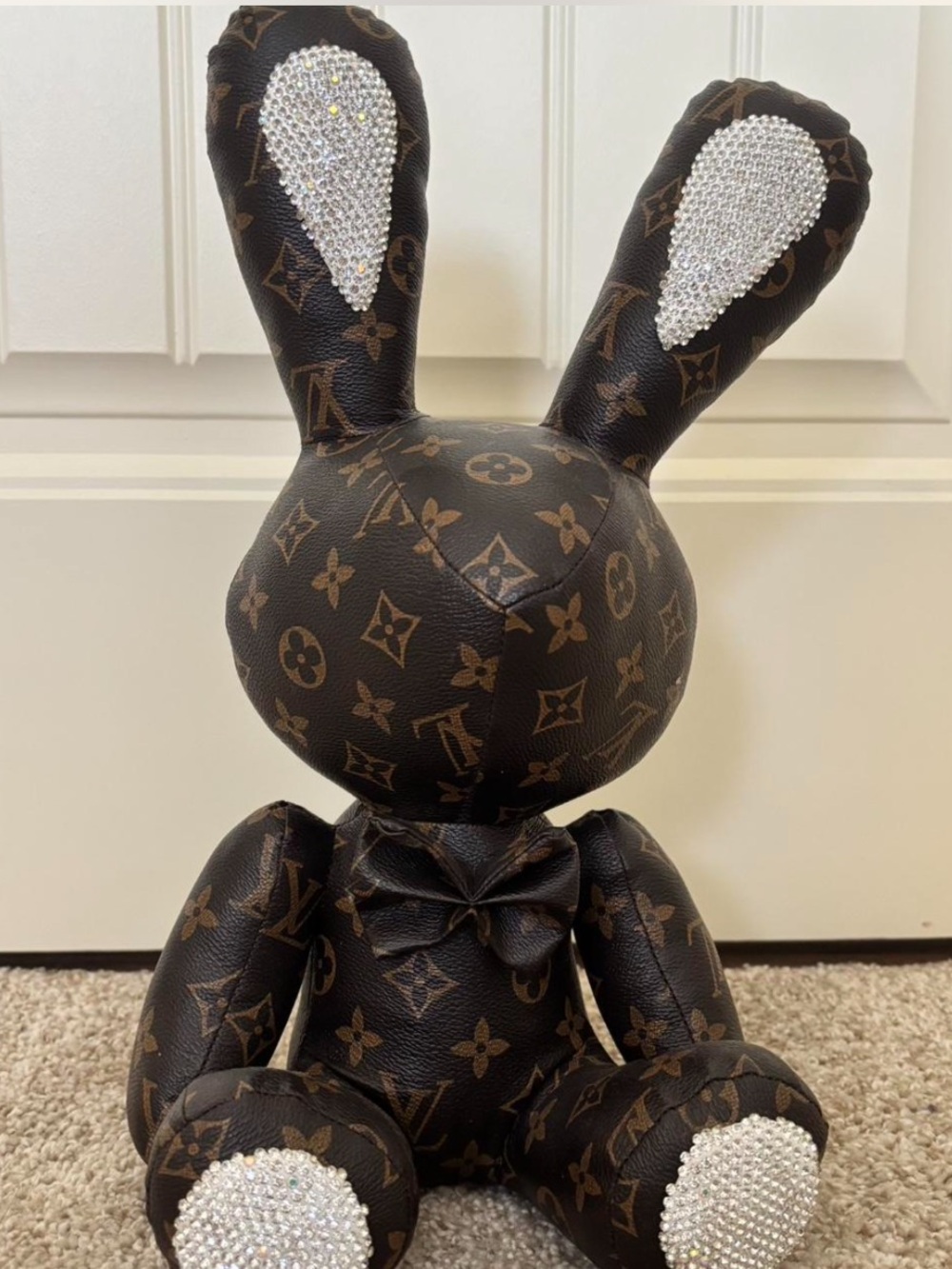 Luxury Brown Designer-Style Bunny Figurine with Crystal Accents
